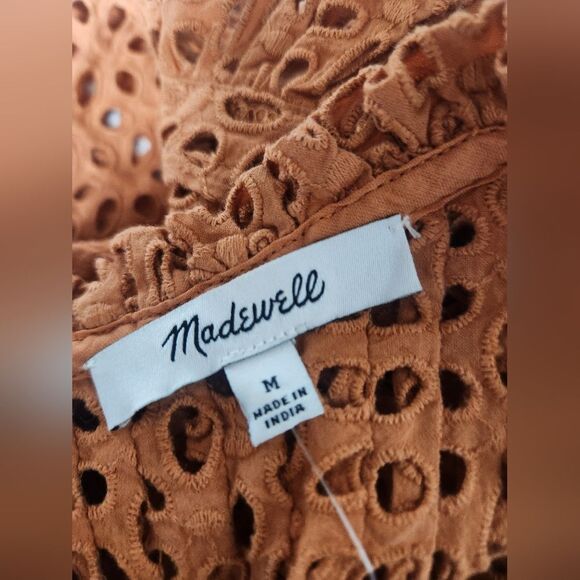 MADEWELL Eyelet Ruffle-Sleeve Pintuck Mini Dress Size M - Picture 7 of 8